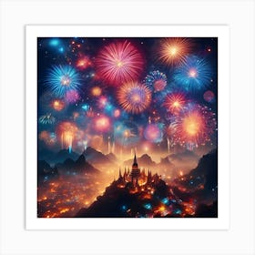 A Beautiful Image Of Fireworks In The Sky 2 Art Print