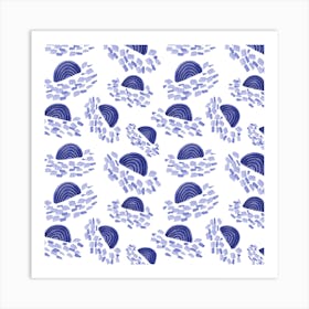 Confetti Rainbows Navy Blue Art Print