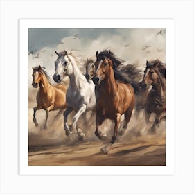 Horses Running In The Desert Art Print