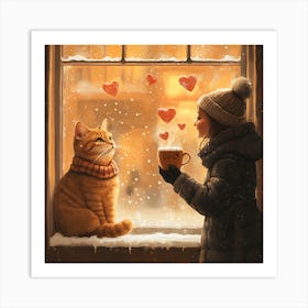 Cat and Person Sharing Hot Cocoa Artwork 7 Art Print