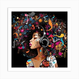 Afro Girl With Headphones 1 Art Print