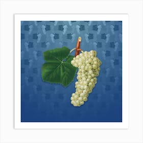 Vintage White Grape Botanical on Bahama Blue Pattern Art Print