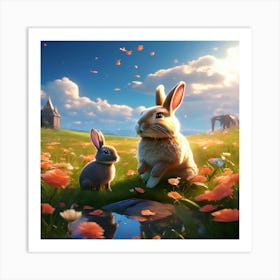 Rabbits In The Meadow Art Print