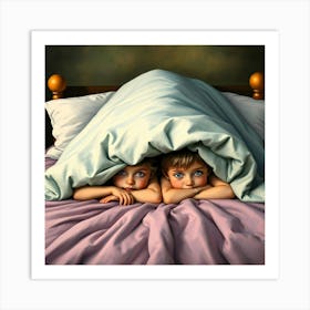 Twin Boys Under Carpet - Diverse Art Illustration 14 Art Print