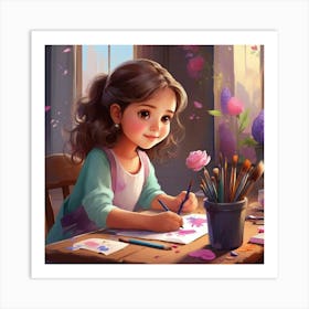 Little Girl Painting Art Print