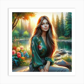 Girl In The Forest Art Print