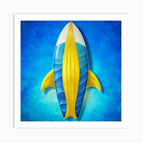 Yellow And Blue Surfboard On A Blue Water Background Art Print