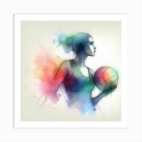 Watercolor Girl Playing Volleyball Art Print