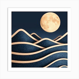 Moon And Waves 56 Art Print