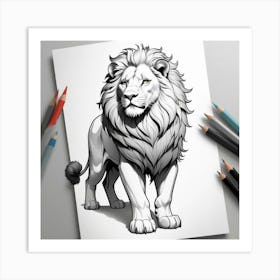 Lion Drawing Art Print