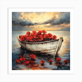 Poppies In A Boat Art Print