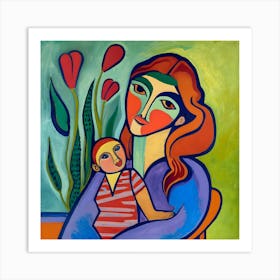 Mother And Child Abstract Fauvism 1 Art Print