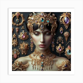 Portrait Of A Woman With Gold Jewelry Art Print