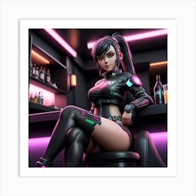 Cyberpunk Bar Girl Art Print