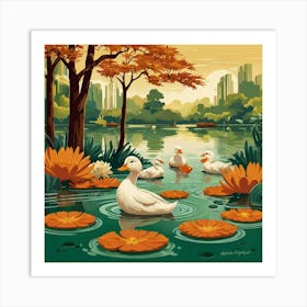 Ducks In The Pond 15 Art Print