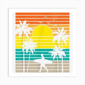 Vintage Surfing Retro Surf Style Palm Tree Surfer Beach Men Art Print