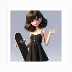 Girl With Skateboard Art Print