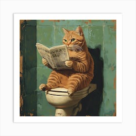 Cat Reading Newspaper Art Print