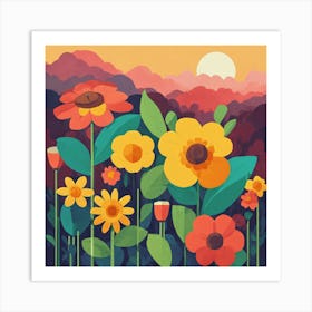 Flowers At Sunset Art Print