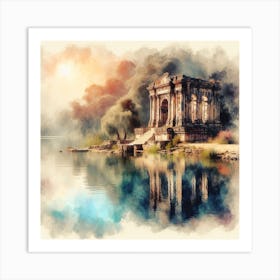 Watercolor Of A Temple Art Print