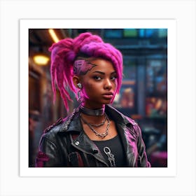 Girl With Pink Dreadlocks Art Print