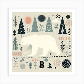 Scandinavian style, Bear trail with forest 1 Art Print