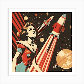 Soviet Themed Space Rocket Girl Art Print