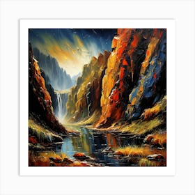 Waterfall In The Mountains Art Print