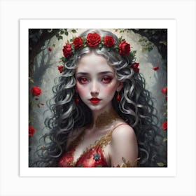 Girl With Red Roses Art Print