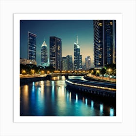 Shanghai Skyline At Night Art Print