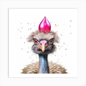 Ostrich With Pink Hat Art Print