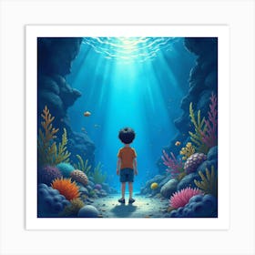 Boy In The Ocean Art Print