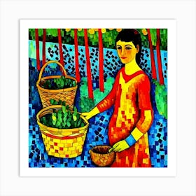 Woman With Baskets Art Print