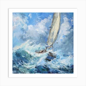 Sailboat In Rough Seas Art Print