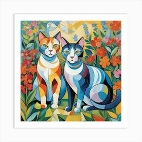 Cats In The Garden 3 Art Print