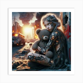 Robot Girl With Teddy Bear 4 Art Print