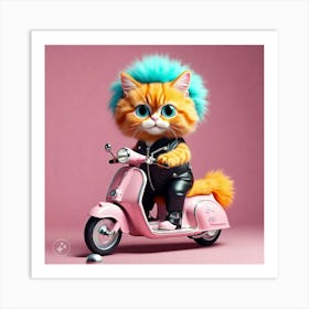 Ginger Cat Riding Pink Scooter 2 Art Print