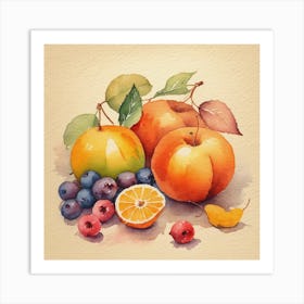 Watercolor Of Fruit Art Print