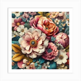 Vibrant Floral Collage Featuring Oversized Blossoms And Foliage, Style Mixed Media Collage 2 Art Print