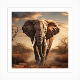 Elephant In The Savannah Art Print