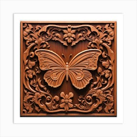 Carved Wood Decorative Panel with Butterfly IV Art Print