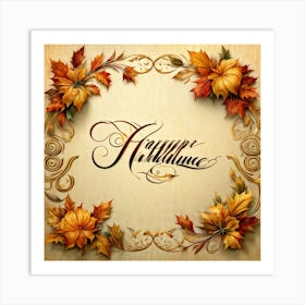 An Elaborate Display Of Calligraphy Gracefully Forming Happy Thanksgiving Greetings Swirling Wit (7) Art Print