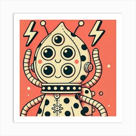 Robot With Lightning Bolts Art Print