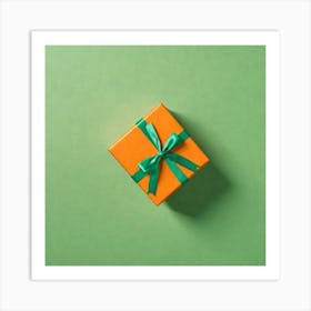 Gift Box On Green Background 3 Art Print