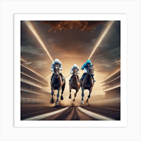 Horse Racing At The Racetrack Art Print