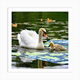 Swans And Ducklings Art Print