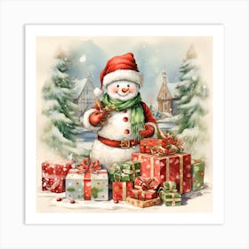 Snowman With Presents 1 Art Print