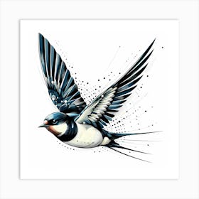 Flying Swallow Color Drawing - Wild Bird Artwork 158 Art Print