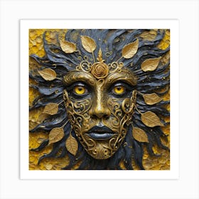 Golden Sun Face Art Print