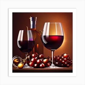 Wine Glasses And Grapes Art Print